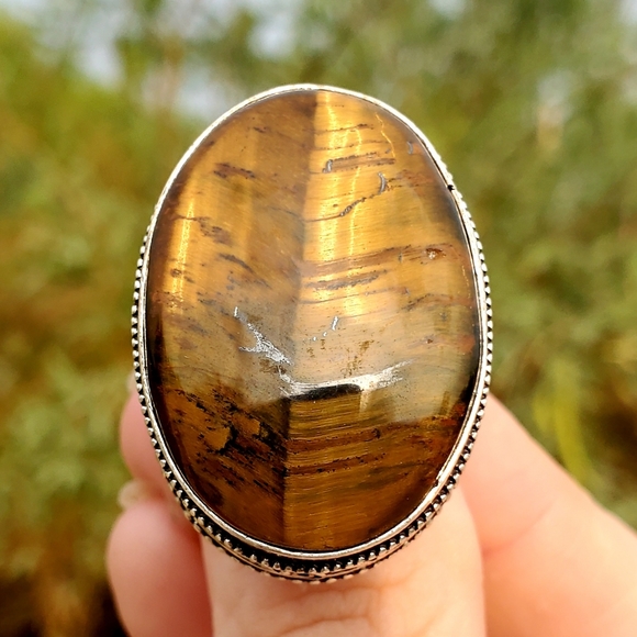 New Amazing Oversized Tiger Eye 925 Silver Ring. - Picture 9 of 16